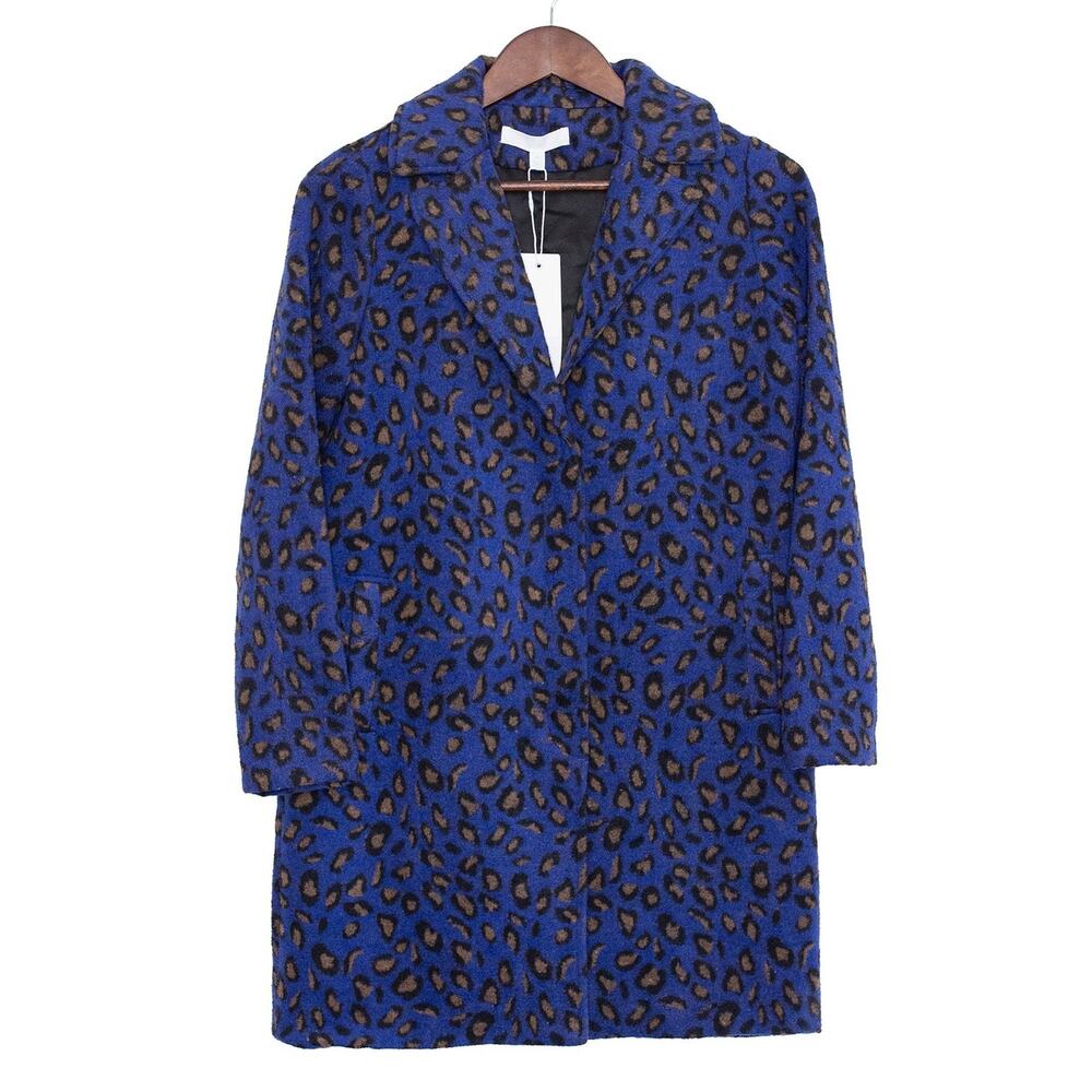 Adyson Parker NWT Leopard Coat Women XS Cobalt Blue Animal Print Longline